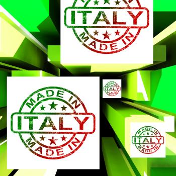 Made In Italy On Cubes Shows Italian Manufacture