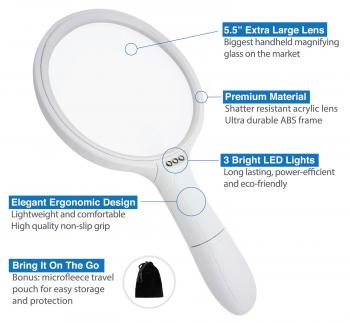 Amazon.com: Fancii Large LED Lighted Handheld 2X Magnifier with 3.5X ...