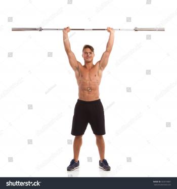 Fit Man Holding Barbell Over His Stock Photo (Royalty Free ...