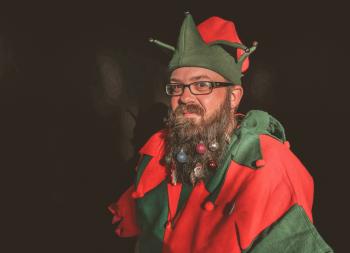 Man in Red and Green Elf Costume