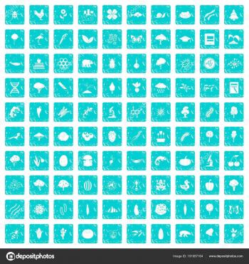 100 microbiology icons set grunge blue — Stock Vector © ylivdesign ...