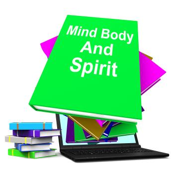 Mind Body And Spirit Book Stack Laptop Shows Holistic Books