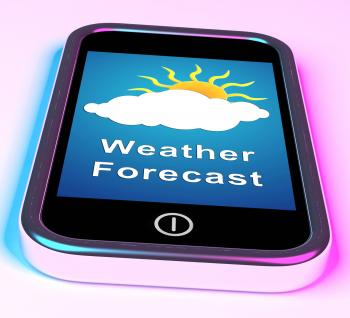 Mobile Phone Shows Cloudy Sun Weather Forecast