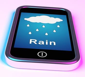 Mobile Smartphone Shows Rain Weather Forecast