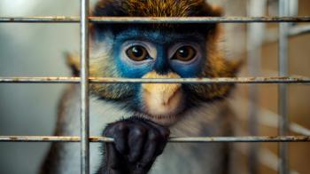 Monkey behind bars