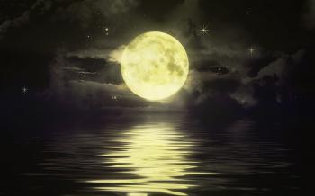 night sea moon track sky clouds horizon HD wallpaper