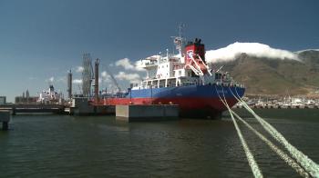 Mooring ropes tied to the Breede Oil Tanker at an Oil Refinery in ...
