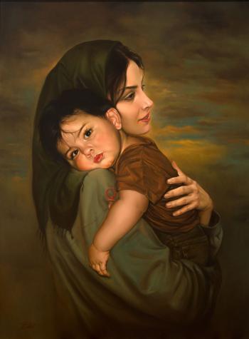 Green - verde - painting - mother and child - Mitra Shadfar ...