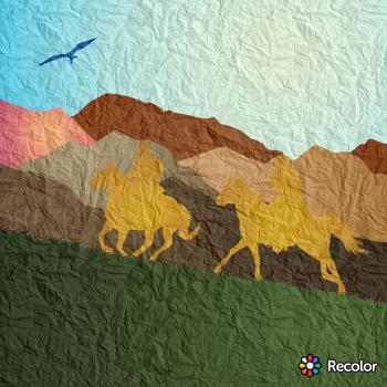 Cowboys on the Move; Gradient colors with crumpled paper effect ...