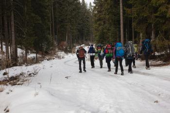 Mountaineers Walking on Snow
