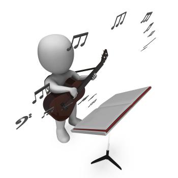 Musician Guitarist Character Shows Guitar Music And Performing