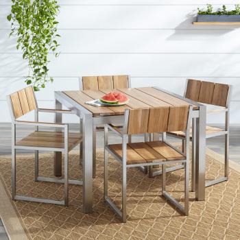 Macon 5-Piece Square Teak Outdoor Dining Table Set - Natural Teak ...