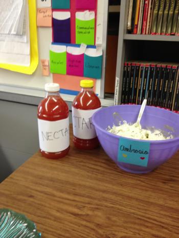 For a Percy Jackson party. Nectar (juice) and ambrosia (whipped ...
