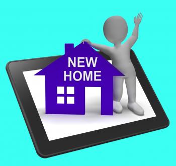 New Home House Tablet Shows Buying Property And Moving In