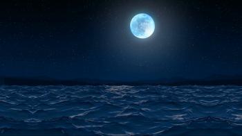 Cloudy night with a crescent moon over a calm sea Motion Background ...