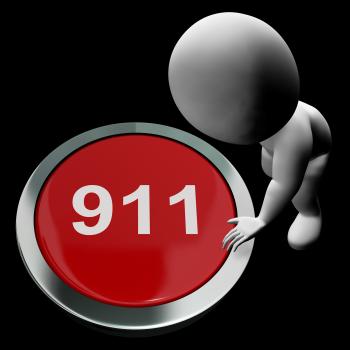 Nine One One Button Shows 911 Emergency Or Crisis