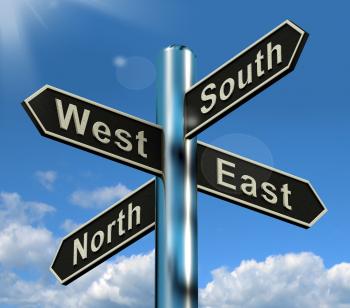 North East South West Signpost Shows Travel Or Direction