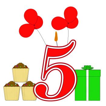 Number Five Candle Shows Fourth Birthday Or Birth Anniversary