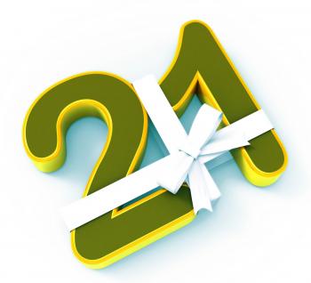 Number Twenty One With Ribbon Displays Creative Design Or Birthday Ado