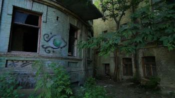 Sun Shines Between Mysterious Old Buildings Quiet Place Courtyard ...