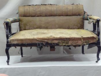 Old Fabric Victorian Style Sofa Upholstery With Black Wood Frame Ideas