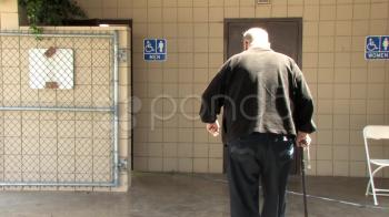 1080p Old Man Walking Into a Public Bathroom ~ Hi Res #012748516