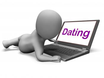 Online Dating Character Laptop Shows Romance And Web Love
