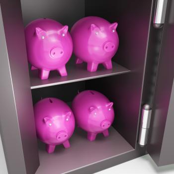 Open Safe With Piggy Showing Safe Savings