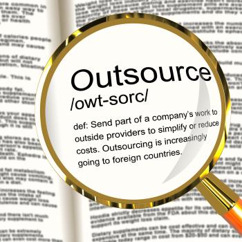 Outsource Definition Magnifier Showing Subcontracting Suppliers And Fr
