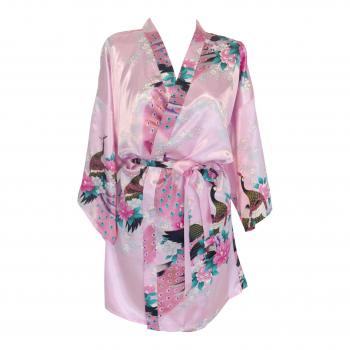 Pink Peacock Satin Kimono Bridal Robe – The Bridal Outlet