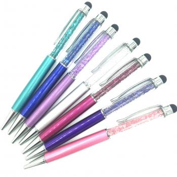 Sparkling ball point crystal pen with stylus - fuchsia pink