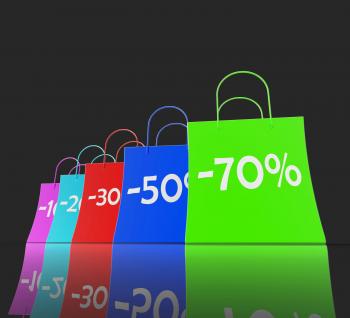 Percent Reduced On Shopping Bags Shows Bargains