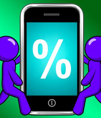 Percent Sign On Phone Displays Percentage Discount Or Investment
