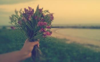 Person holding a posy of flowers
