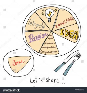 Teamwork Sharing Concept Whole Pizza Portrayed Stock Vector ...