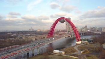 Car moving on Picturesque bridge over Moscow river aerial view Stock ...