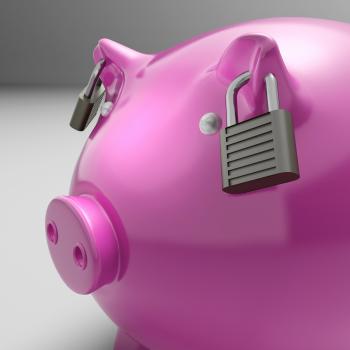 Piggybank With Locked Ears Shows Savings Safety