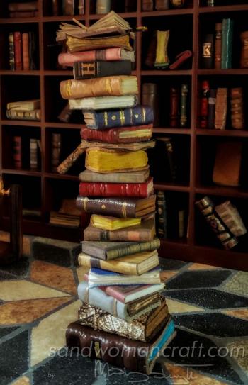 Pile/ stack/ set of 22 miniature leather and paper cover books in 1 ...