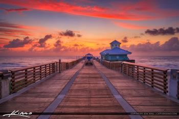 Juno Beach Pier Sunrise Pink Sky Atlantic Ocean