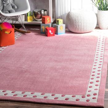 nuLOOM Handmade Modern Solid Dotted Border Kids Pink Rug (3'6 x 5'6 ...