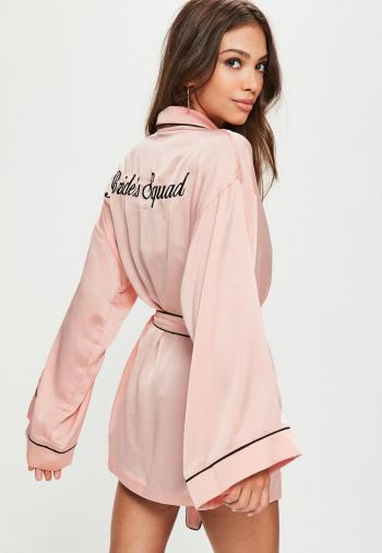 Pink Satin Embroidered Piped Robe | Missguided