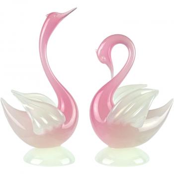 Archimede Seguso Murano Opal Pink White Italian Art Glass Swan Bird ...