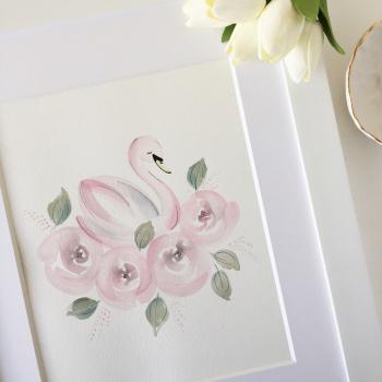 Swan Nursery Art Swan Art Pink Swan Painting Swan Nursery