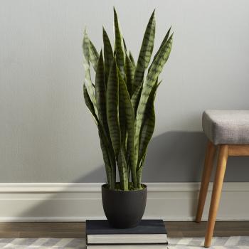 Beachcrest Home Sycamore Faux Sansevieria Floor Plant in Pot ...
