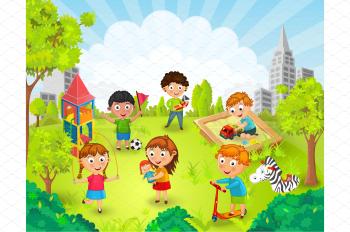 Children playing in the park vector ~ Illustrations ~ Creative Market