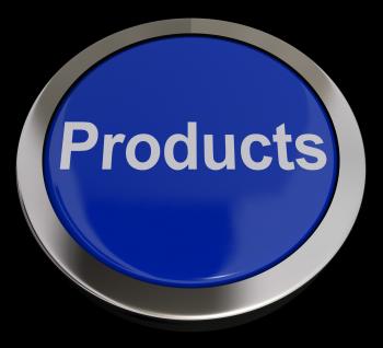 Products Button In Blue Showing Internet Shopping Goods