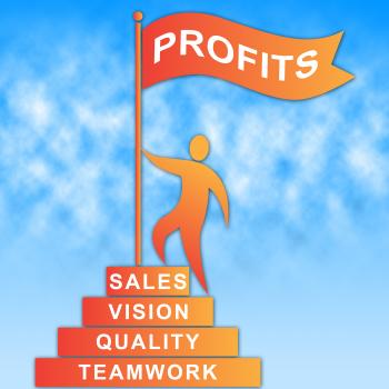 Profits Flag Indicates Revenue Earning And Success