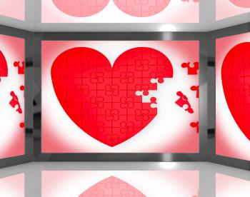 Puzzle Heart On Screen Showing Romantic Movies And Soap Operas
