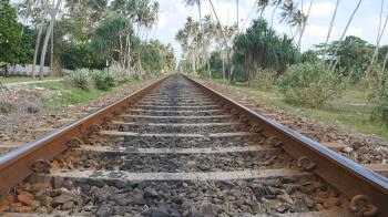 Train moving slowly on railway track Stock Video Footage - Videoblocks
