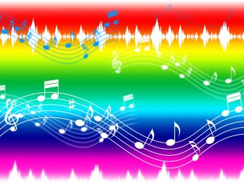 Rainbow Music Background Shows Musical Piece And Instruments